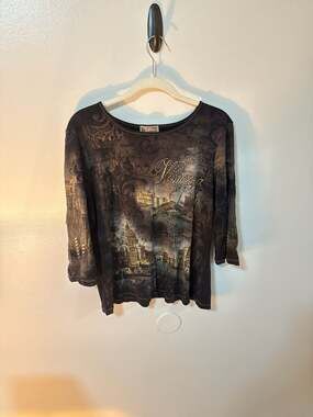 Blue Canyon Women's Plus 1X Venezia Italy Embellished 3/4 Sleeve Top